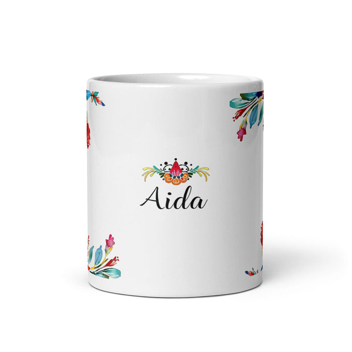 Aída Exclusive Name Art Piece Home Office Work Coffee Mug Mexican Spanish Pride Gift Cup One-Of-A-Kind Calligraphy White Glossy Mug | A16 Mexicada