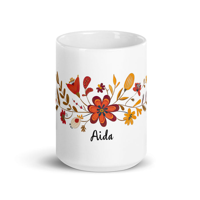 Aída Exclusive Name Art Piece Home Office Work Coffee Mug Mexican Spanish Pride Gift Cup One - Of - A - Kind Calligraphy White Glossy Mug | A17 - Mexicada