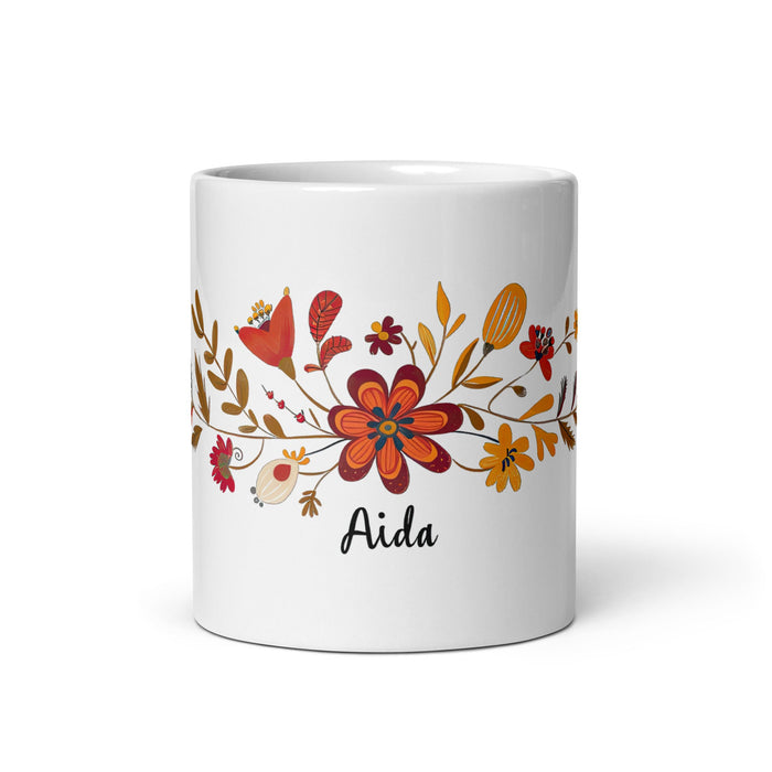 Aída Exclusive Name Art Piece Home Office Work Coffee Mug Mexican Spanish Pride Gift Cup One - Of - A - Kind Calligraphy White Glossy Mug | A17 - Mexicada