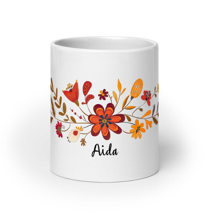 Aída Exclusive Name Art Piece Home Office Work Coffee Mug Mexican Spanish Pride Gift Cup One-Of-A-Kind Calligraphy White Glossy Mug | A17 Mexicada