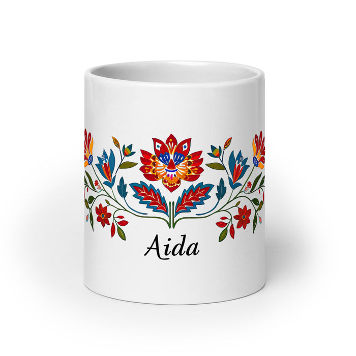 Aída Exclusive Name Art Piece Home Office Work Coffee Mug Mexican Spanish Pride Gift Cup One - Of - A - Kind Calligraphy White Glossy Mug | A18 - Mexicada