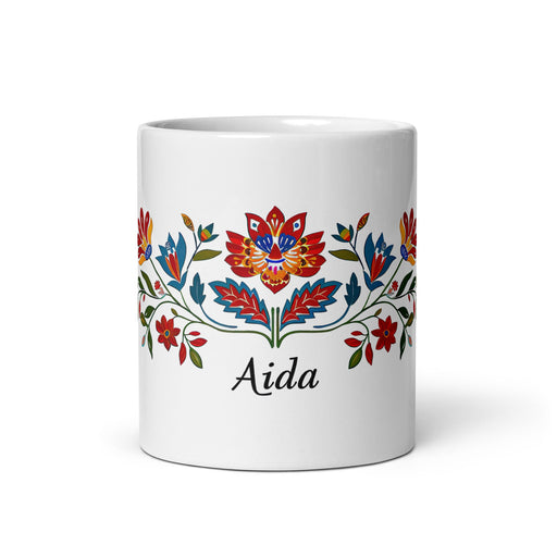 Aída Exclusive Name Art Piece Home Office Work Coffee Mug Mexican Spanish Pride Gift Cup One - Of - A - Kind Calligraphy White Glossy Mug | A18 - Mexicada