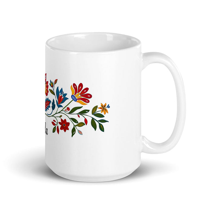 Aída Exclusive Name Art Piece Home Office Work Coffee Mug Mexican Spanish Pride Gift Cup One-Of-A-Kind Calligraphy White Glossy Mug | A18 Mexicada 15 oz