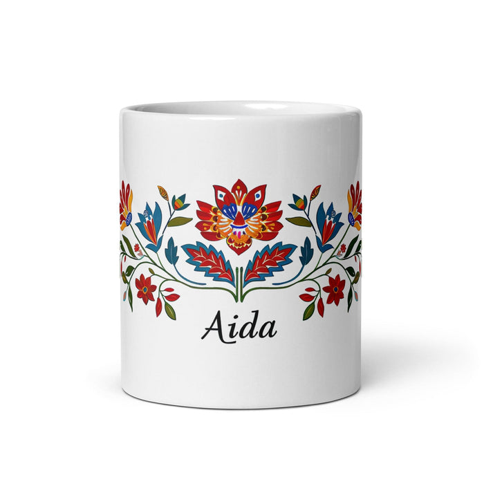 Aída Exclusive Name Art Piece Home Office Work Coffee Mug Mexican Spanish Pride Gift Cup One-Of-A-Kind Calligraphy White Glossy Mug | A18 Mexicada