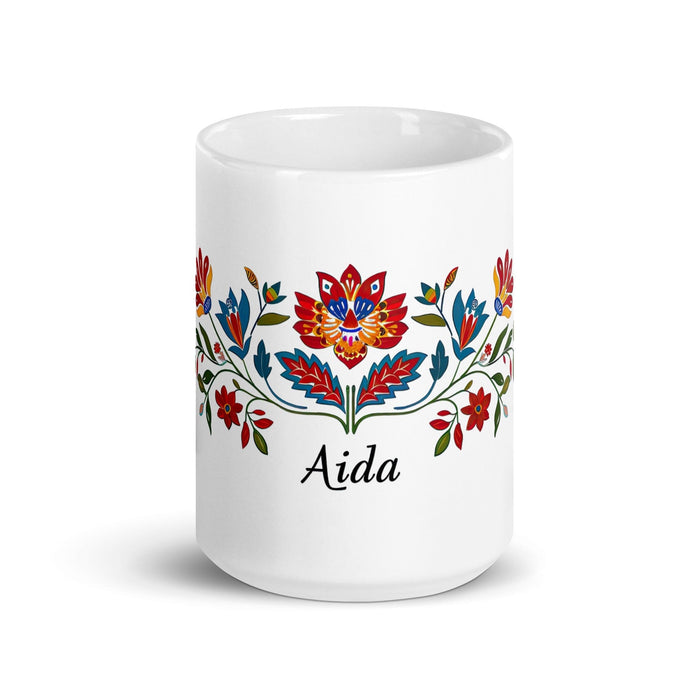 Aída Exclusive Name Art Piece Home Office Work Coffee Mug Mexican Spanish Pride Gift Cup One-Of-A-Kind Calligraphy White Glossy Mug | A18 Mexicada