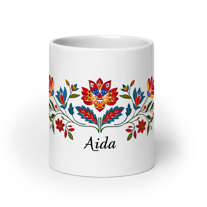 Aída Exclusive Name Art Piece Home Office Work Coffee Mug Mexican Spanish Pride Gift Cup One-Of-A-Kind Calligraphy White Glossy Mug | A18 Mexicada