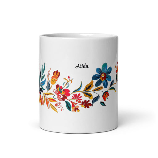 Aída Exclusive Name Art Piece Home Office Work Coffee Mug Mexican Spanish Pride Gift Cup One-Of-A-Kind Calligraphy White Glossy Mug | A19 Mexicada