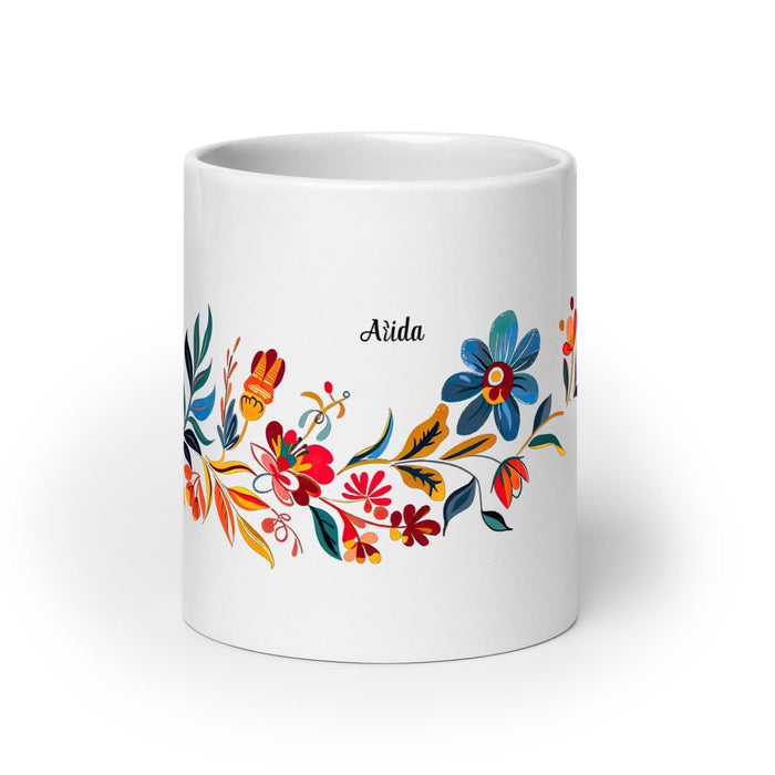 Aída Exclusive Name Art Piece Home Office Work Coffee Mug Mexican Spanish Pride Gift Cup One-Of-A-Kind Calligraphy White Glossy Mug | A19 Mexicada