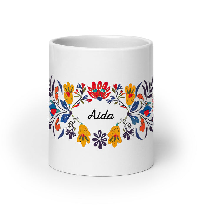 Aída Exclusive Name Art Piece Home Office Work Coffee Mug Mexican Spanish Pride Gift Cup One - Of - A - Kind Calligraphy White Glossy Mug | A2 - Mexicada