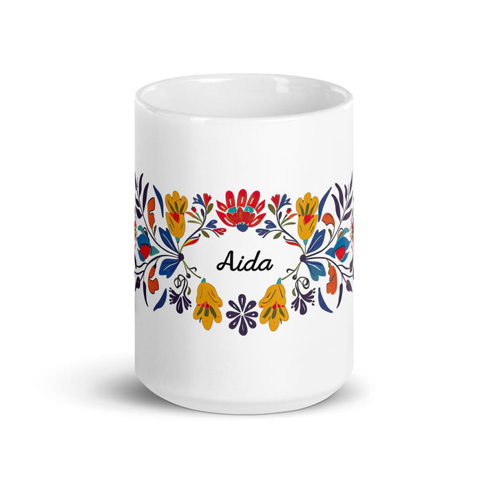 Aída Exclusive Name Art Piece Home Office Work Coffee Mug Mexican Spanish Pride Gift Cup One - Of - A - Kind Calligraphy White Glossy Mug | A2 - Mexicada