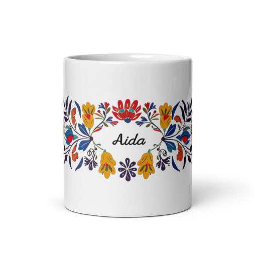 Aída Exclusive Name Art Piece Home Office Work Coffee Mug Mexican Spanish Pride Gift Cup One - Of - A - Kind Calligraphy White Glossy Mug | A2 - Mexicada