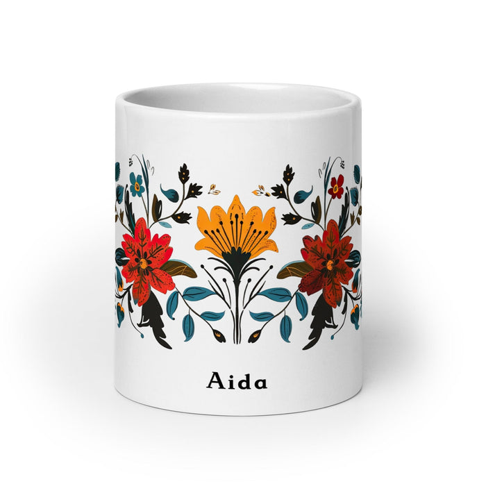 Aída Exclusive Name Art Piece Home Office Work Coffee Mug Mexican Spanish Pride Gift Cup One-Of-A-Kind Calligraphy White Glossy Mug | A20 Mexicada