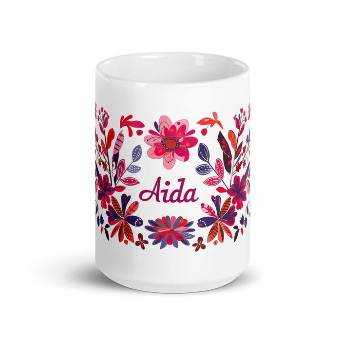 Aída Exclusive Name Art Piece Home Office Work Coffee Mug Mexican Spanish Pride Gift Cup One - Of - A - Kind Calligraphy White Glossy Mug | A21 - Mexicada