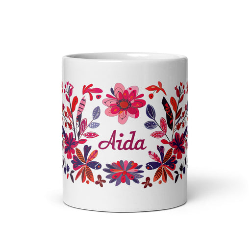 Aída Exclusive Name Art Piece Home Office Work Coffee Mug Mexican Spanish Pride Gift Cup One-Of-A-Kind Calligraphy White Glossy Mug | A21 Mexicada