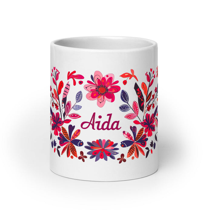 Aída Exclusive Name Art Piece Home Office Work Coffee Mug Mexican Spanish Pride Gift Cup One-Of-A-Kind Calligraphy White Glossy Mug | A21 Mexicada