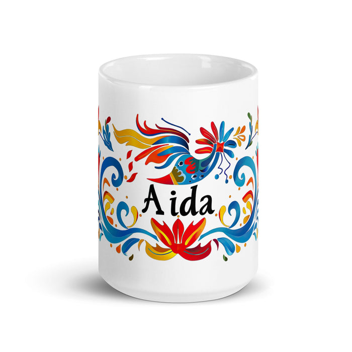 Aída Exclusive Name Art Piece Home Office Work Coffee Mug Mexican Spanish Pride Gift Cup One - Of - A - Kind Calligraphy White Glossy Mug | A3 - Mexicada