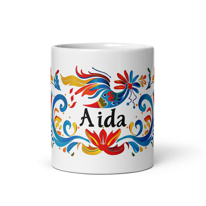 Aída Exclusive Name Art Piece Home Office Work Coffee Mug Mexican Spanish Pride Gift Cup One - Of - A - Kind Calligraphy White Glossy Mug | A3 - Mexicada