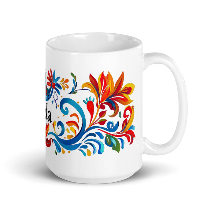 Aída Exclusive Name Art Piece Home Office Work Coffee Mug Mexican Spanish Pride Gift Cup One-Of-A-Kind Calligraphy White Glossy Mug | A3 Mexicada 15 oz