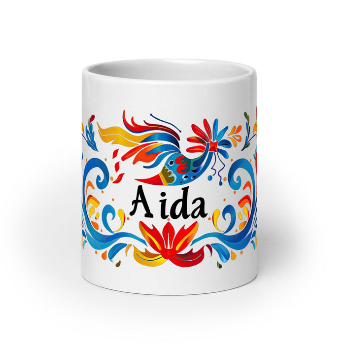 Aída Exclusive Name Art Piece Home Office Work Coffee Mug Mexican Spanish Pride Gift Cup One-Of-A-Kind Calligraphy White Glossy Mug | A3 Mexicada