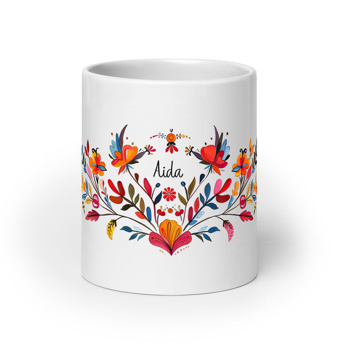 Aída Exclusive Name Art Piece Home Office Work Coffee Mug Mexican Spanish Pride Gift Cup One - Of - A - Kind Calligraphy White Glossy Mug | A4 - Mexicada