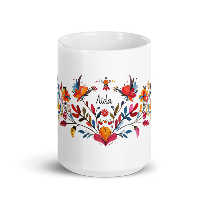 Aída Exclusive Name Art Piece Home Office Work Coffee Mug Mexican Spanish Pride Gift Cup One - Of - A - Kind Calligraphy White Glossy Mug | A4 - Mexicada