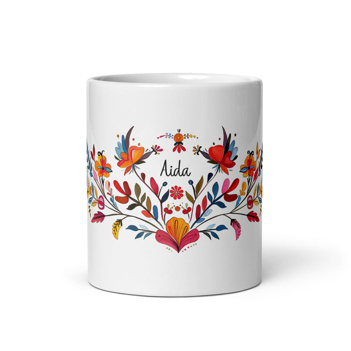 Aída Exclusive Name Art Piece Home Office Work Coffee Mug Mexican Spanish Pride Gift Cup One - Of - A - Kind Calligraphy White Glossy Mug | A4 - Mexicada