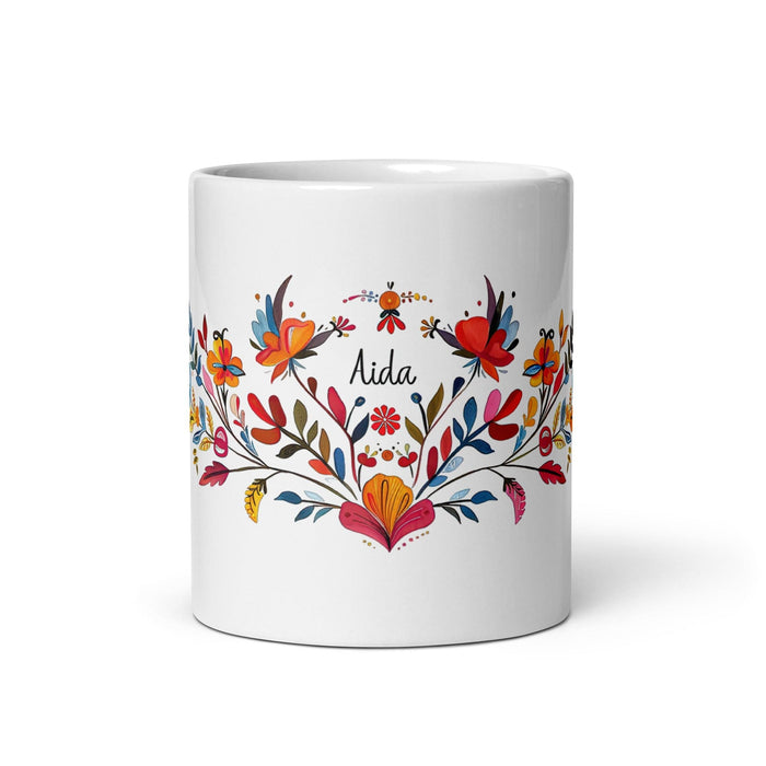 Aída Exclusive Name Art Piece Home Office Work Coffee Mug Mexican Spanish Pride Gift Cup One-Of-A-Kind Calligraphy White Glossy Mug | A4 Mexicada