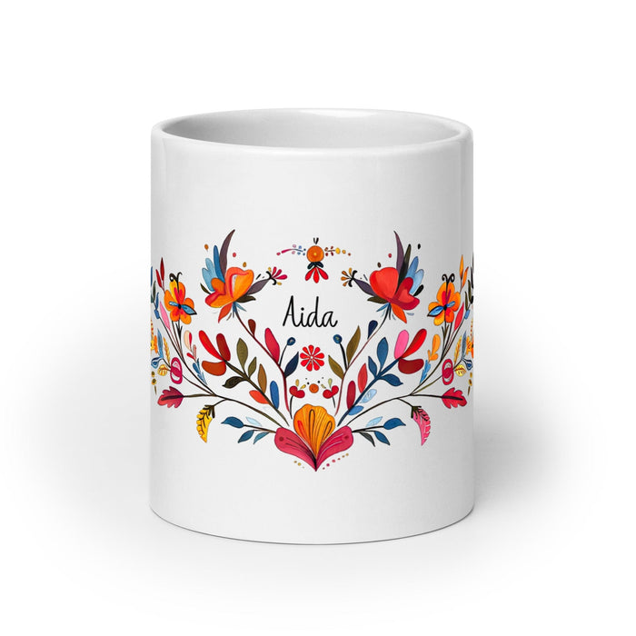 Aída Exclusive Name Art Piece Home Office Work Coffee Mug Mexican Spanish Pride Gift Cup One-Of-A-Kind Calligraphy White Glossy Mug | A4 Mexicada