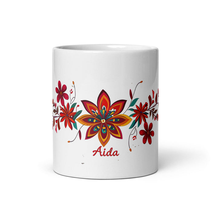 Aída Exclusive Name Art Piece Home Office Work Coffee Mug Mexican Spanish Pride Gift Cup One-Of-A-Kind Calligraphy White Glossy Mug | A5 Mexicada