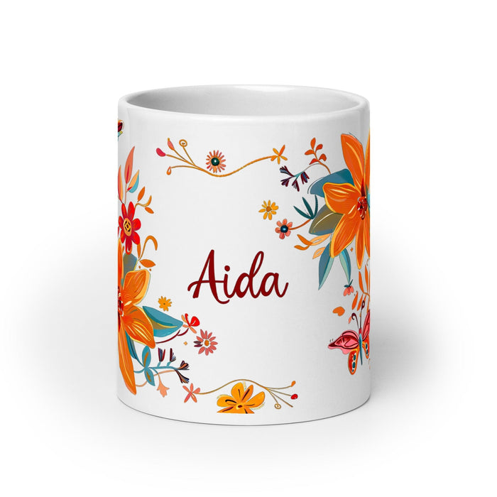 Aída Exclusive Name Art Piece Home Office Work Coffee Mug Mexican Spanish Pride Gift Cup One-Of-A-Kind Calligraphy White Glossy Mug | A6 Mexicada