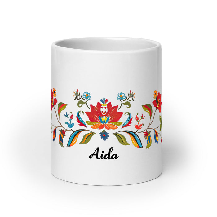 Aída Exclusive Name Art Piece Home Office Work Coffee Mug Mexican Spanish Pride Gift Cup One - Of - A - Kind Calligraphy White Glossy Mug | A8 - Mexicada