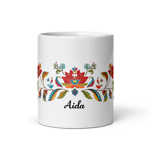 Aída Exclusive Name Art Piece Home Office Work Coffee Mug Mexican Spanish Pride Gift Cup One - Of - A - Kind Calligraphy White Glossy Mug | A8 - Mexicada