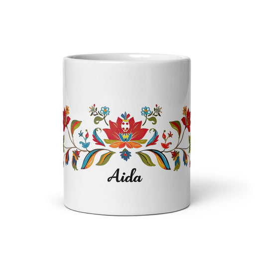 Aída Exclusive Name Art Piece Home Office Work Coffee Mug Mexican Spanish Pride Gift Cup One-Of-A-Kind Calligraphy White Glossy Mug | A8 Mexicada