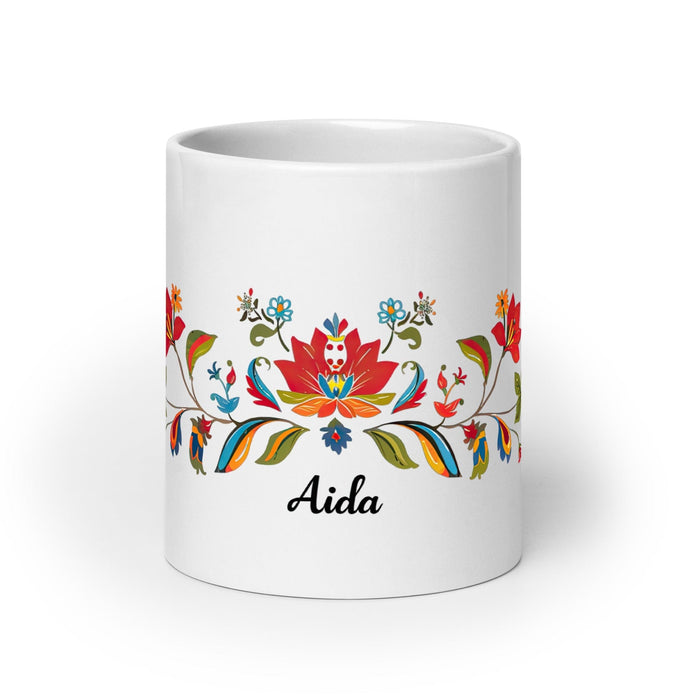 Aída Exclusive Name Art Piece Home Office Work Coffee Mug Mexican Spanish Pride Gift Cup One-Of-A-Kind Calligraphy White Glossy Mug | A8 Mexicada