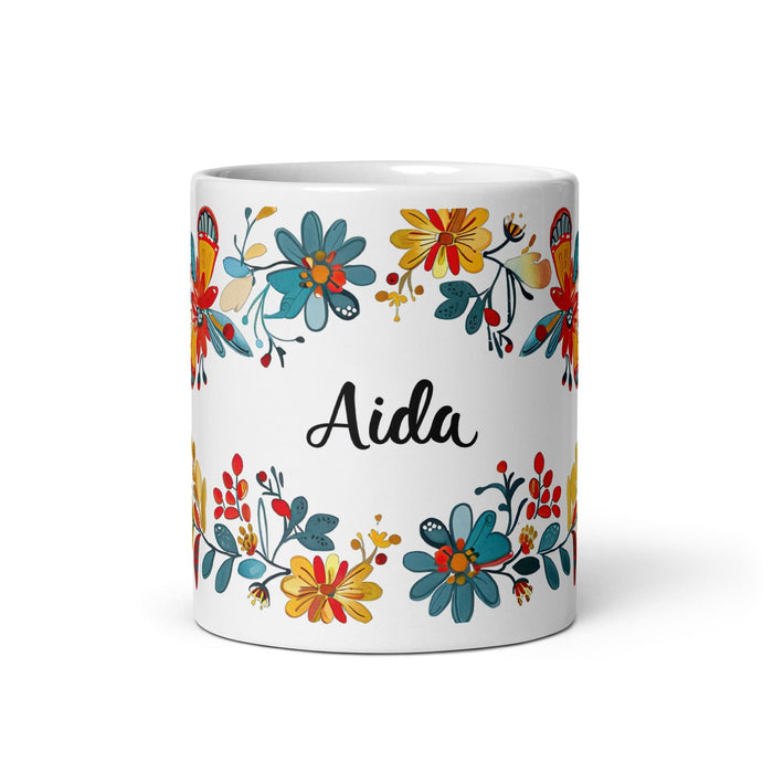 Aída Exclusive Name Art Piece Home Office Work Coffee Mug Mexican Spanish Pride Gift Cup One-Of-A-Kind Calligraphy White Glossy Mug | A9 Mexicada