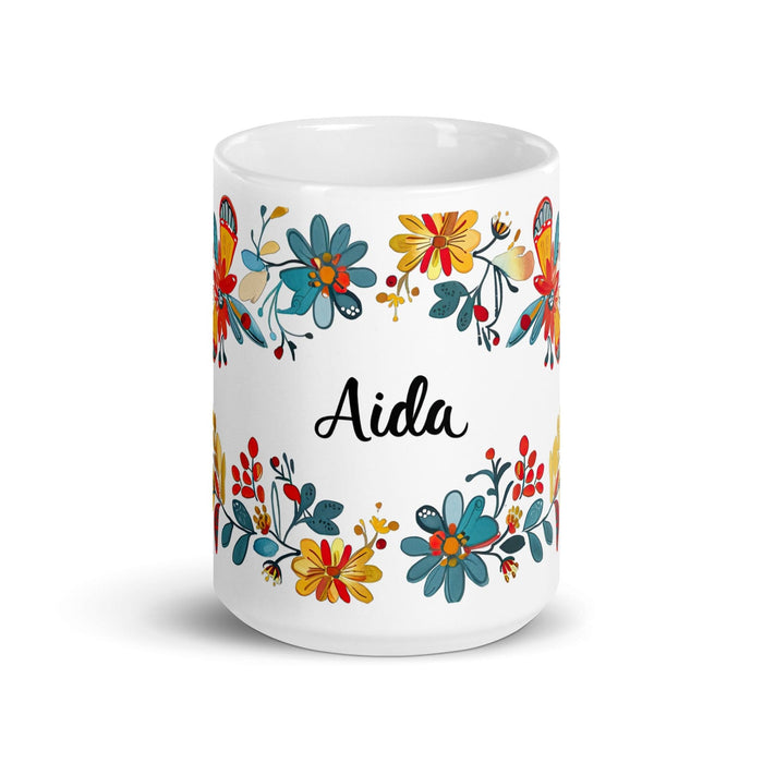 Aída Exclusive Name Art Piece Home Office Work Coffee Mug Mexican Spanish Pride Gift Cup One-Of-A-Kind Calligraphy White Glossy Mug | A9 Mexicada