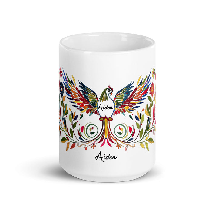 Aiden Exclusive Name Art Piece Home Office Work Coffee Mug Mexican Spanish Pride Gift Cup One - Of - A - Kind Calligraphy White Glossy Mug | A1 - Mexicada