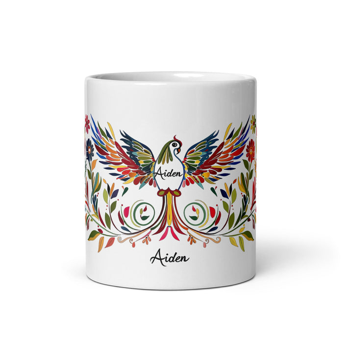 Aiden Exclusive Name Art Piece Home Office Work Coffee Mug Mexican Spanish Pride Gift Cup One - Of - A - Kind Calligraphy White Glossy Mug | A1 - Mexicada