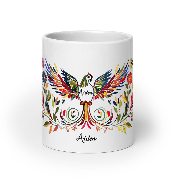 Aiden Exclusive Name Art Piece Home Office Work Coffee Mug Mexican Spanish Pride Gift Cup One-Of-A-Kind Calligraphy White Glossy Mug | A1 Mexicada