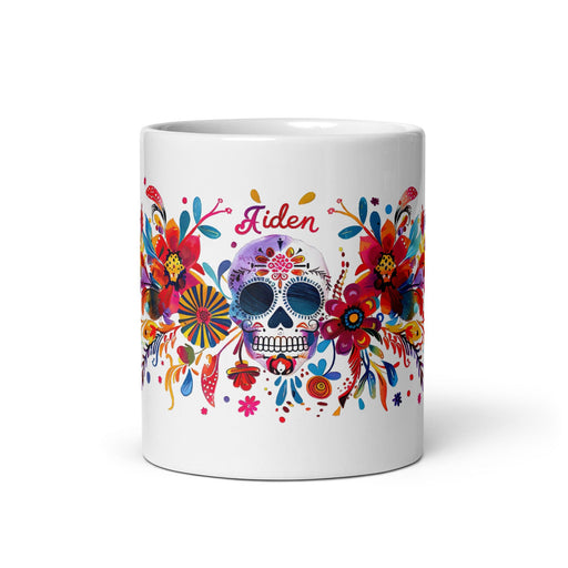 Aiden Exclusive Name Art Piece Home Office Work Coffee Mug Mexican Spanish Pride Gift Cup One - Of - A - Kind Calligraphy White Glossy Mug | A10 - Mexicada