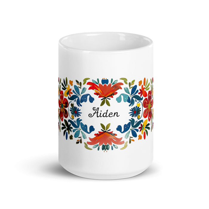 Aiden Exclusive Name Art Piece Home Office Work Coffee Mug Mexican Spanish Pride Gift Cup One - Of - A - Kind Calligraphy White Glossy Mug | A11 - Mexicada