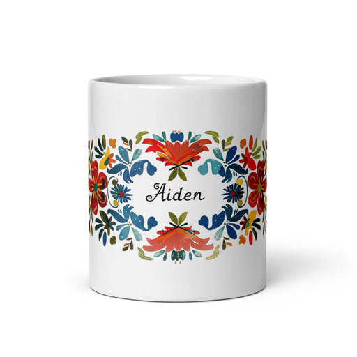 Aiden Exclusive Name Art Piece Home Office Work Coffee Mug Mexican Spanish Pride Gift Cup One-Of-A-Kind Calligraphy White Glossy Mug | A11 Mexicada