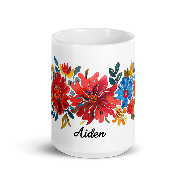 Aiden Exclusive Name Art Piece Home Office Work Coffee Mug Mexican Spanish Pride Gift Cup One - Of - A - Kind Calligraphy White Glossy Mug | A12 - Mexicada