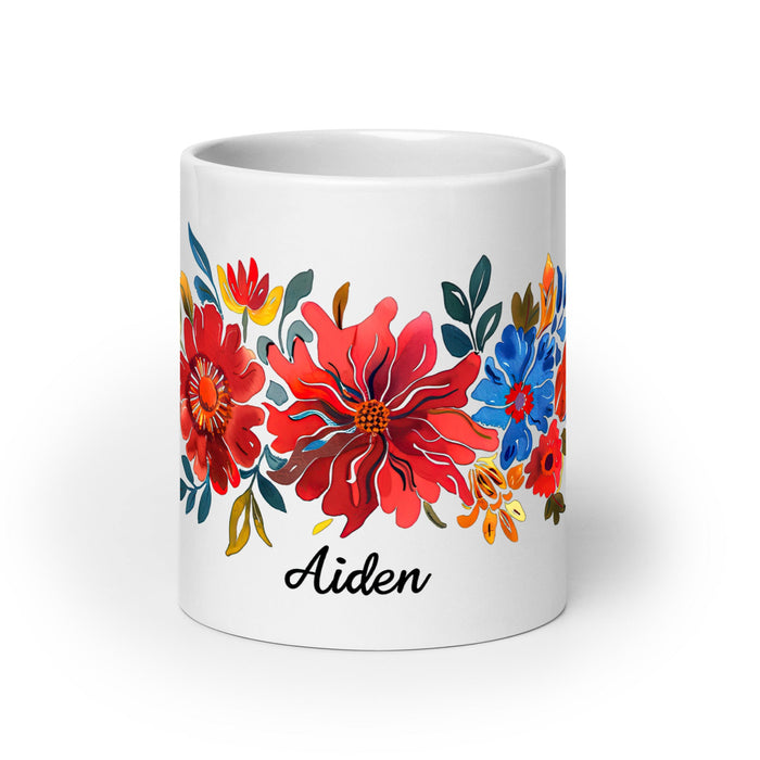 Aiden Exclusive Name Art Piece Home Office Work Coffee Mug Mexican Spanish Pride Gift Cup One - Of - A - Kind Calligraphy White Glossy Mug | A12 - Mexicada