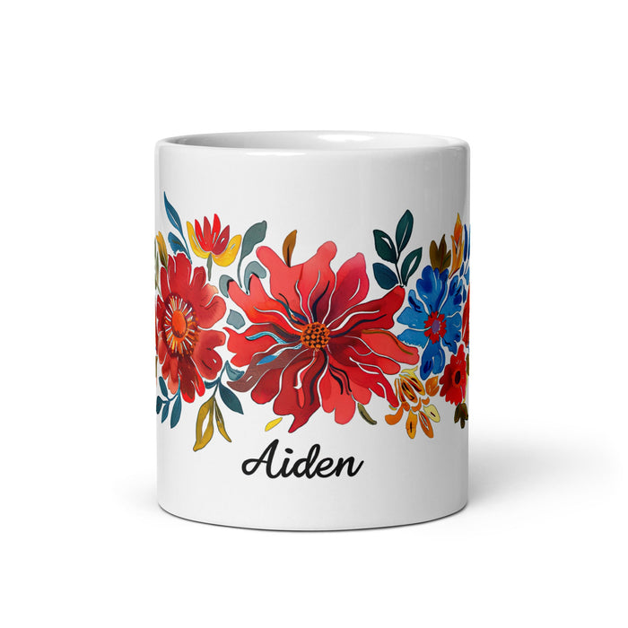 Aiden Exclusive Name Art Piece Home Office Work Coffee Mug Mexican Spanish Pride Gift Cup One - Of - A - Kind Calligraphy White Glossy Mug | A12 - Mexicada