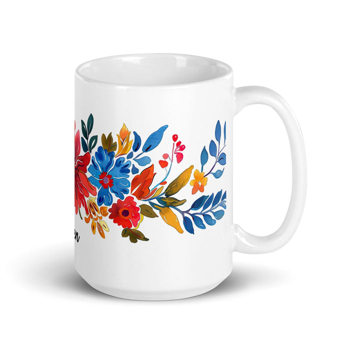 Aiden Exclusive Name Art Piece Home Office Work Coffee Mug Mexican Spanish Pride Gift Cup One-Of-A-Kind Calligraphy White Glossy Mug | A12 Mexicada 15 oz