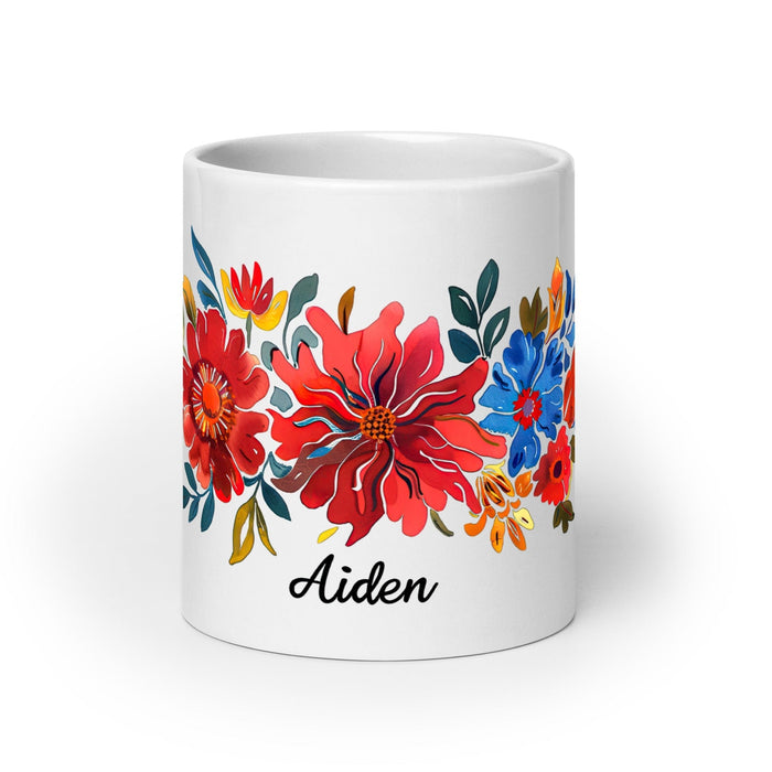 Aiden Exclusive Name Art Piece Home Office Work Coffee Mug Mexican Spanish Pride Gift Cup One-Of-A-Kind Calligraphy White Glossy Mug | A12 Mexicada