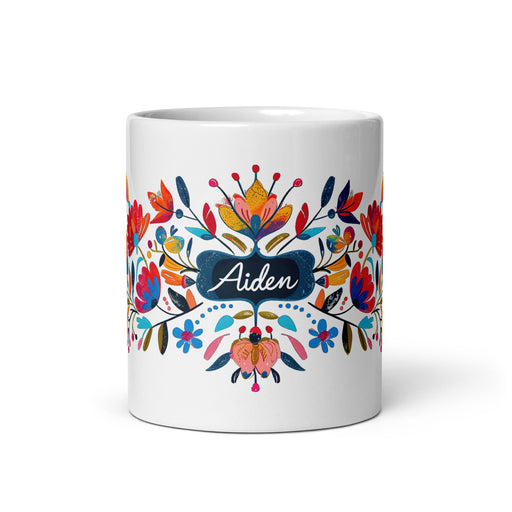 Aiden Exclusive Name Art Piece Home Office Work Coffee Mug Mexican Spanish Pride Gift Cup One - Of - A - Kind Calligraphy White Glossy Mug | A2 - Mexicada