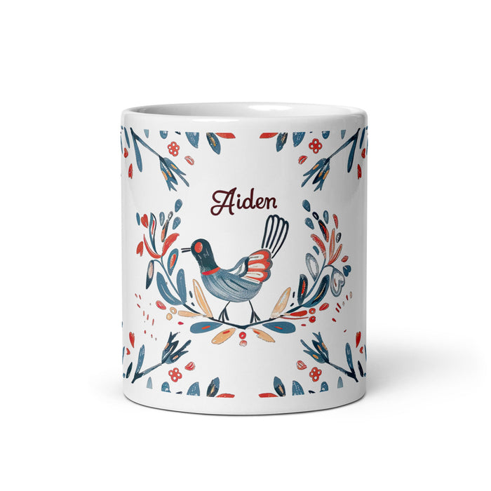 Aiden Exclusive Name Art Piece Home Office Work Coffee Mug Mexican Spanish Pride Gift Cup One - Of - A - Kind Calligraphy White Glossy Mug | A3 - Mexicada