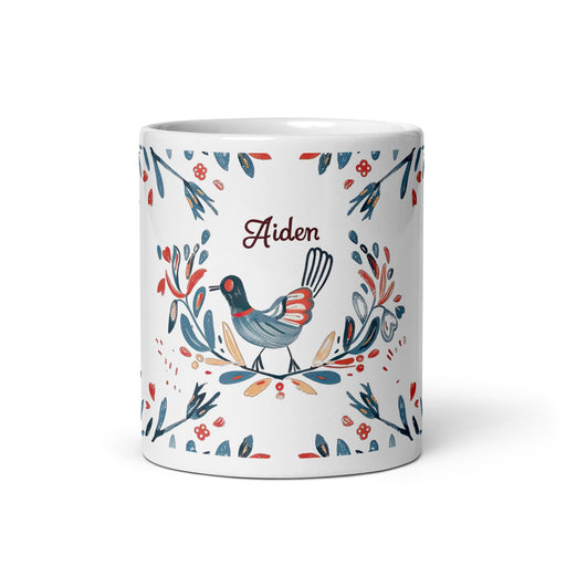 Aiden Exclusive Name Art Piece Home Office Work Coffee Mug Mexican Spanish Pride Gift Cup One-Of-A-Kind Calligraphy White Glossy Mug | A3 Mexicada